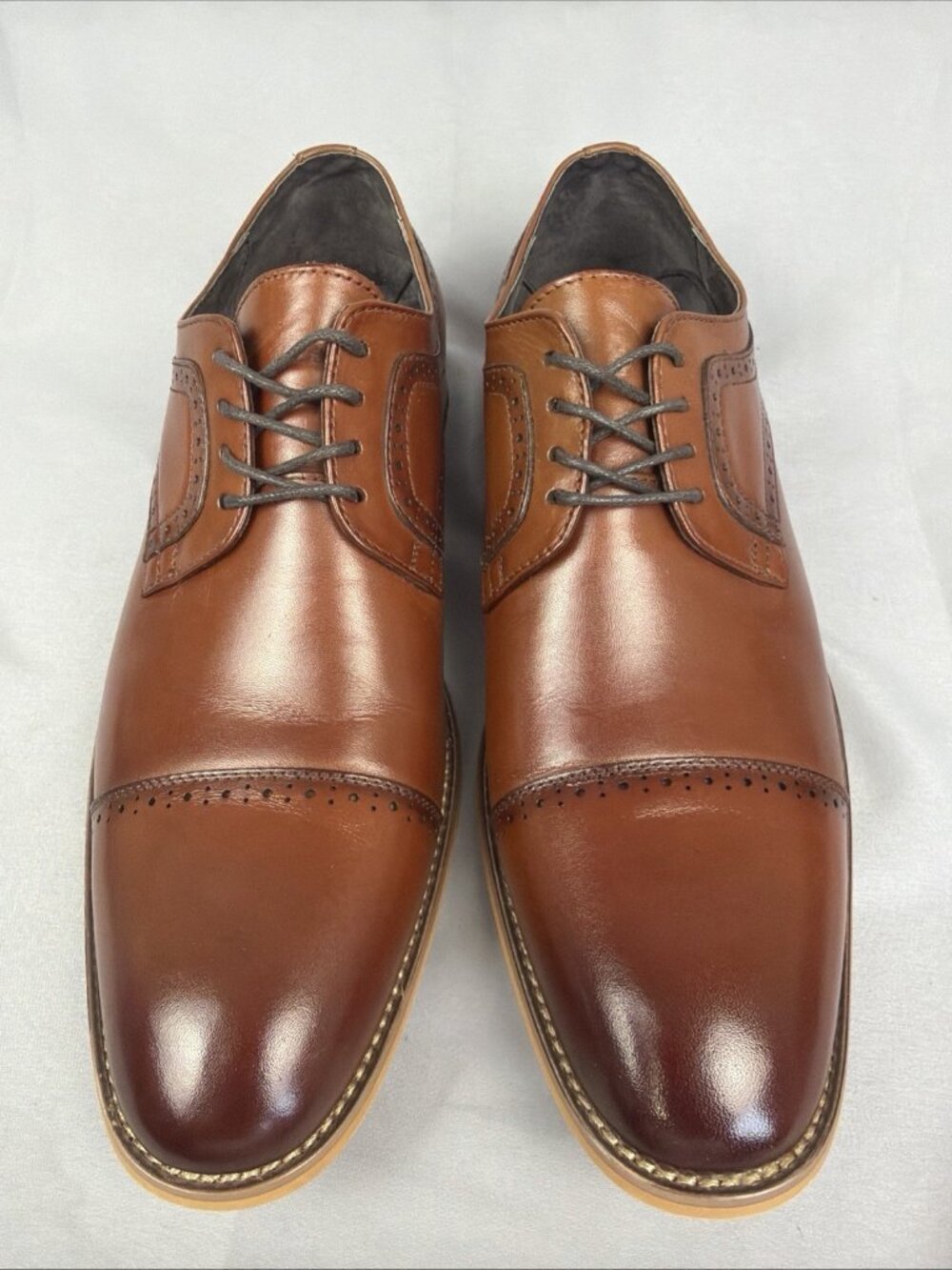 Dickinson Cap Toe Oxford Brown Leather Dress Shoes Mens 10M Stacey Adams